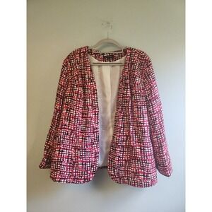 Womens Notations 3/4 Cuffed Sleeve Open Front Pink Black Jacket‎ Large